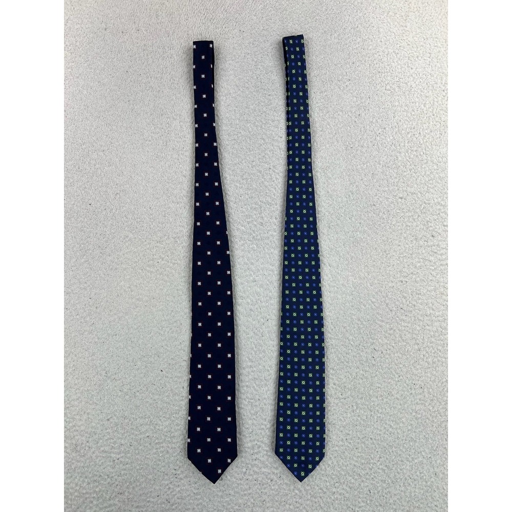 Brooks Brothers Ties Mens One Size Blue Geometric 100% Silk Classic Lot Of 2 USA